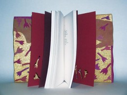 Tiina Piisang – Bookbinding. Doris Kareva “Armuaeg. Days of Grace” (2000, calf, hand-colored chrome-tanned pigskin, silk thread, metallic thread, folio gilding, ornamentations, embroidery, openwork embroidery, 29.7 x 21.2 cm)