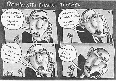 Hillar Mets: Peaministri esimene tööpäev. Eesti Päevaleht, 11. aprill 2003