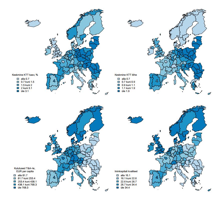 JOONIS 1. Tootlikkus, teadus- ja arendustegevus ning inimkapital Euroopa regioonides aastatel 2000/01–2013